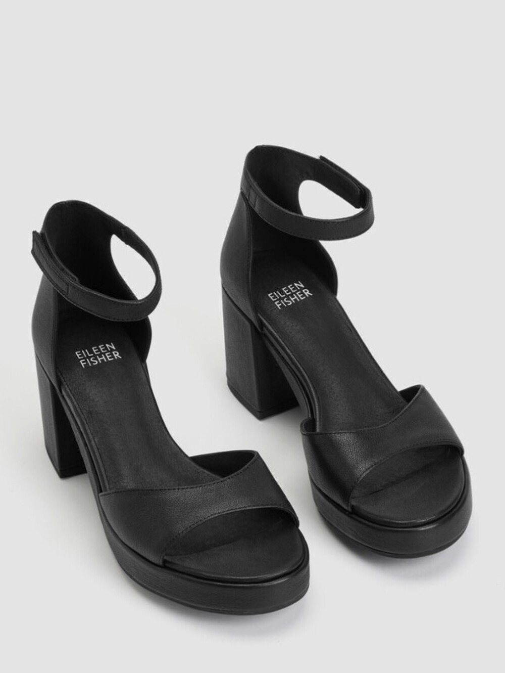NWT Eileen Fisher Nava Tumbled Leather Ankle Strap Platform Sandal Size 10 Black
